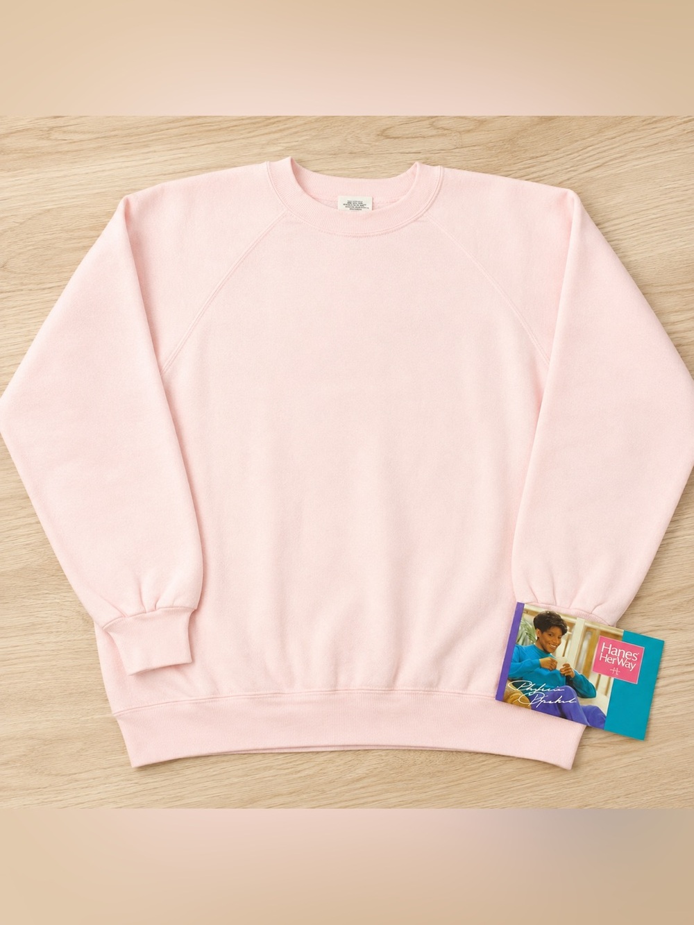 Hanes womens NOS deadstock pink raglan sweatshirt XL new 1992 USA